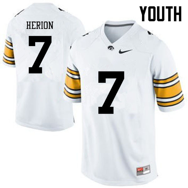 Youth Iowa Hawkeyes #7 Tom Herion College Football Jerseys-White